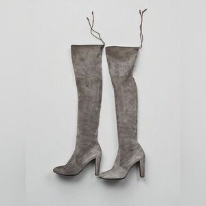 Stuart Weitzman Highland Over-The-Knee Suede Boots Topo 7.5 Taupe Light Gray